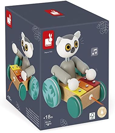 Janod - Tropik Pull-Along Lemur Xylophone - 2-in-1 Wooden Early-Learning Toy - Musical Educational Toy - Walking and Balancing - Water-Based Paint - 18 Months + J08270 - Image 6