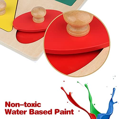 Montessori Wooden Puzzle Board Knob Wooden Puzzle Geometric Shape Puzzle Early Education Material Sensorial Toy for Toddler Shape & Color Sorter (5 Geometry Shape) - Image 3