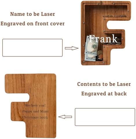 Personalized 12" Extra Large Wooden Letter Piggy Bank for Kids Boys Girls, (Laser Engraved Name) Custom Initial Letter Shape Piggy Bank, Alphabet Coin Bank Grandchildren Birthday - Image 2