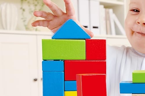 Hape Maple Wood Kids Building Blocks Stacking Wooden Block Educational Toy Set for Toddlers, 50 Brightly Colored Pieces in Assorted Shapes and Sizes - Image 3