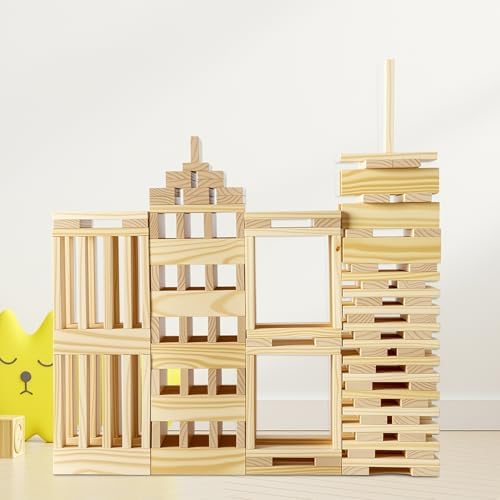 Jumbo 42 Pcs Medium Wooden Building Blocks for Kids,Natural Pine Construction Toy - 9.8 in Large Building Planks for Fast & Satisfying STEM Play, Sensory Motor Skills Family Game Night (20lbs) - Image 5