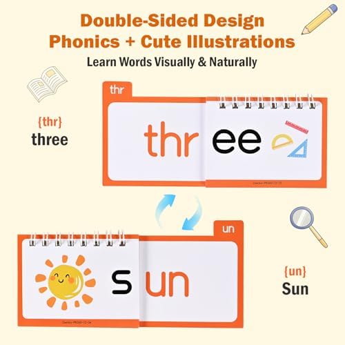 Goldge 36 Double-Sided Phonics Flash Cards, Word Family Build Book - Image 3