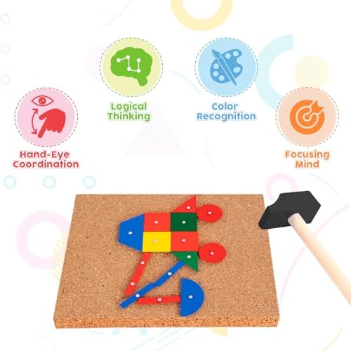 Adena Montessori Hammer & Nail Pegboard Toy, 4-6y - Image 5