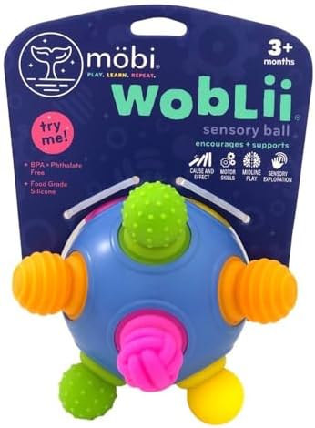Mobi Woblii Sensory Ball - Sensory Activities for Toddlers and Kids, BPA-Free and Food Grade Silicone Teething Toy, Montessori Learning Games - for 3 Month Old and Up by M%C3%B6bi
