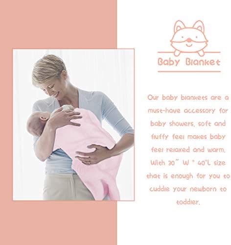 Baby Shower Gifts, Baby Girl Gifts Basket, Unique Baby Gift Essential Stuff Set - Baby Lovey Blanket New Born Bibs Socks Wooden Rattle & Greeting Card, Newborn Baby Gift Set (Fox, Pink) - Image 3