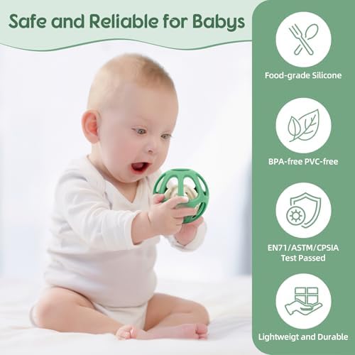 MCGMITT Sensory Balls for Baby, Easy Grasp Food Grade Stretchy Silicone Baby Teether Ball for 0-6 6-12 Months, BPA-Free Montessori Chew Toy, Newborn Infant Learning Developmental Toys Gift - Image 3