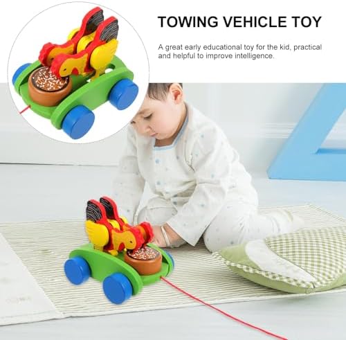 Chicken Pull Along Wooden Toy Cart for Boys and Girls, Early Education - Image 3