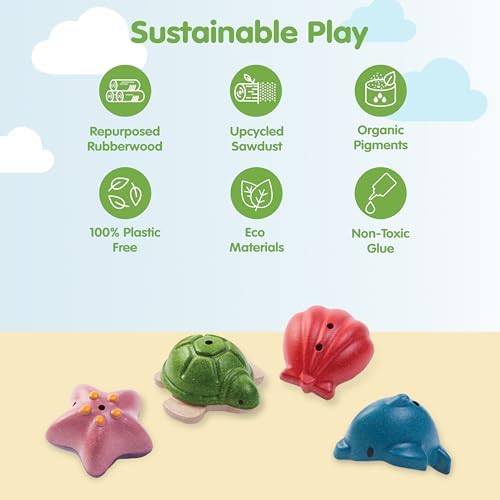PlanToys® Sea Life Bath Set Wooden Montessori Water Play Kids Toy Ocean - Image 3
