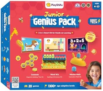 PlayShifu Junior Genius Pack | 3-in-1 STEM Learning Kit with Word Wiz, Mission Math & Connecto | Tech-Powered Educational Toys for Kids Ages 4–10 | Gift for Boys & Girls | Tablet Not Included by PlayShifu