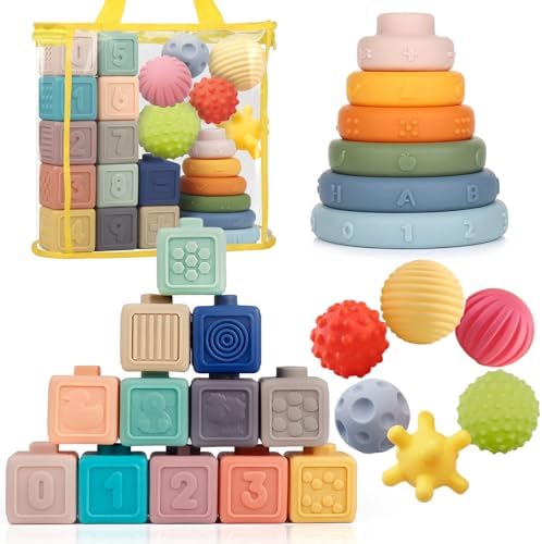 Weilim Montessori Baby Toys 18 Months+, 3-in-1 Stacking Blocks Rings Balls by SummerSportGames