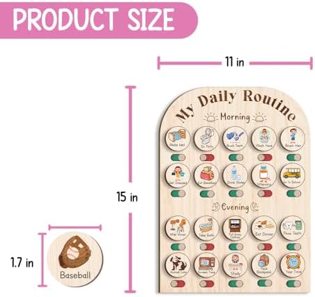 TinyKidz Wooden Daily Routine Chart 11x15, Schedule Board for Kids, Wooden Chore Chart for Kids, Responsibilities Chart for Toddlers, Morning Bedtime Routine for Toddlers - Image 2