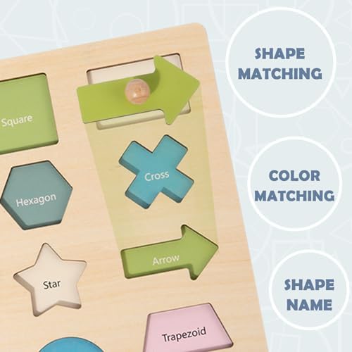 Montessori Toy for Babies 18-24 Months Wooden Shape Puzzles for Toddlers 1-3,Shape Peg Puzzles,Baby Puzzle 18-24 Months with Knob,Color & Shape Sorter for Toddlers(16 Geometric Shapes) - Image 5
