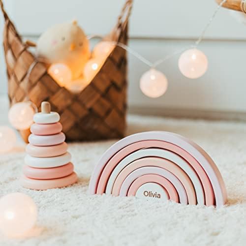 BUSY PUZZLE Wooden Stacking Pyramid, Wooden Rainbow Toy, Montessori Toys, Sensory Toy, Nursery Decor, for Toddlers - Image 3