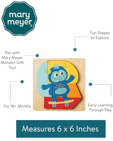 Mary Meyer LittleWood Toddler Puzzle – Educational Wooden Toy for 18+ Months – Preschool Gift for Boys & Girls, 6 x 6-Inches, Blink Monster - Image 3