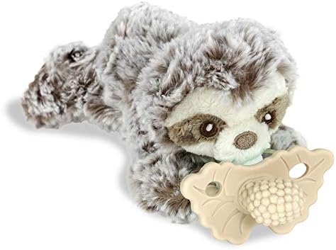 RaZbaby Sloth RaZbuddy w/RaZberry Teething Relief Pacifier – Soothes Sore Gums w/Nature-Inspired Texture, 100% BPA-Free Silicone Teether, Detachable Stuffed Animal – 3 Months+ Teether, Tan by RaZbaby