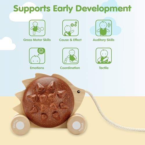PlanToys® Wooden Pull Along Hedgehog Montessori Toddler Walking Kids Set - Image 4