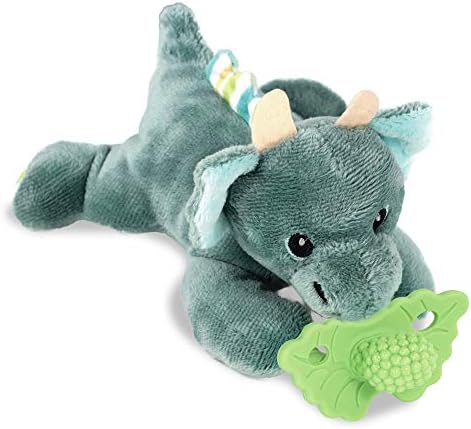 RaZbaby Dragon RaZbuddy w/RaZberry Teething Relief Pacifier – Soothes Sore Gums w/Nature-Inspired Texture, 100% BPA-Free Silicone Teether, Detachable Stuffed Animal – 3 Months+ Teether, Mint by RaZbaby
