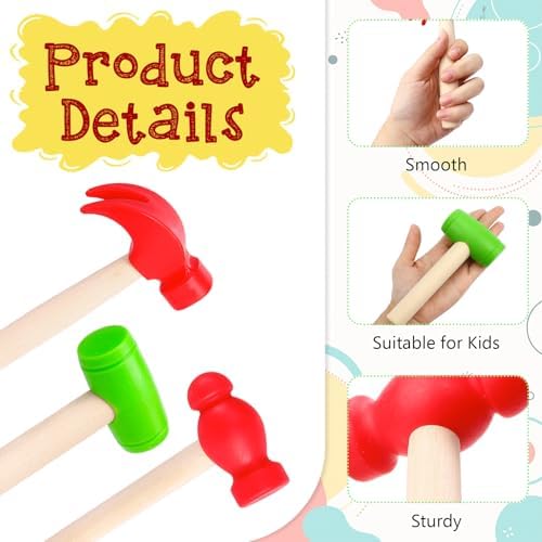 3 PCS Toy Hammers, Wooden Hammer Toys Mallets, Simulation Fake Plastic Maintenance Tools for Birthday Party Supplies - Image 3