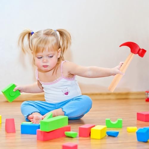 10 Pcs Kids Wooden Hammer Toy with 100 Pcs Colorful Wood Golf Tees, Small Plastic Hammer Simulation Hammers Educational Toys for Children Gift Birthday Party (Red and Green) - Image 5