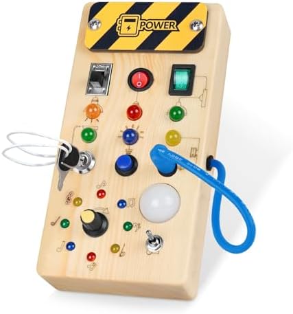 Hoarosall Montessori Wooden Busy Board with 8 LED Light switches, Sensory Toys Light Switch Travel Toys for 1+ Year Old Baby and Toddler by Hoarosall