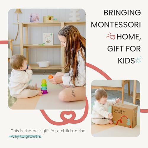 Tiny Land Montessori Toy Set for Babies 7-9 Months Senser Play Kit - 5-in-1 Wooden Learning Toys with Object Permanence Box, Sensory Ball, Stacking Cups and Mirror Puzzle,Body Board Book - Image 6
