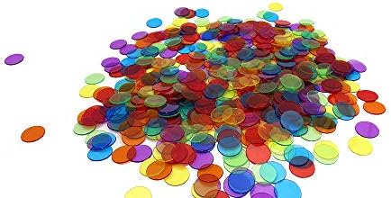 JUNWRROW 500 PCS 3/4 inch Transparent 6 Color Bingo Counting Chips with Bag - Image 5