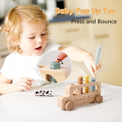 Wooden Pop Up Toys for Babies | STEM Montessori Toys Color Animal Bus for Toddlers | Preschool Learning Toddler Educational Gifts for Kids Boys Girls | Baby Toy Games - Image 2