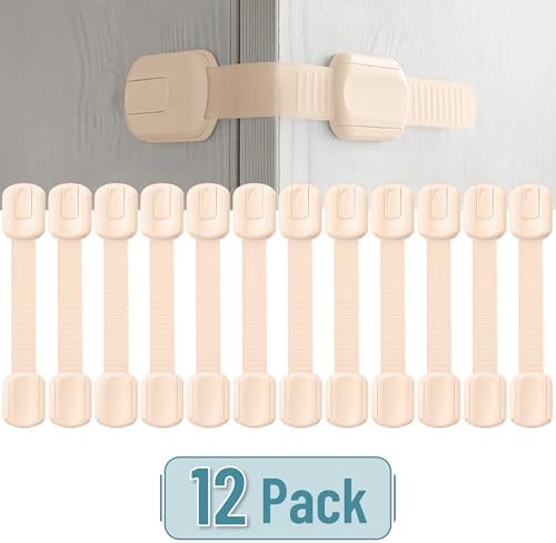Bate- Child Safety Strap Locks, 12 Pack, Baby Locks for Cabinets, Drawers, Kitchen, Toilet, Furniture, Fridge, Multi-Purpose, Easy Install with Quick 3M Adhesive for Childproofing - Image 2