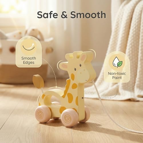 Baby Toys Car,Wooden Pull Along Toddler Toy, Developmental Toy for 1 Year Old Girl Boy Birthday Gift (Small Giraffe) - Image 2