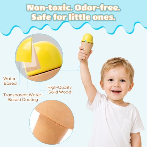 BROWNROOT Wooden Ice Cream Cart, Pull Along Pretend Play Toy for Kids - Image 7