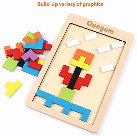 Coogam Wooden Blocks Puzzle Brain Teasers Toy Tangram Jigsaw Intelligence Colorful 3D Russian Blocks Game STEM Montessori Educational Gift for Kids (40 Pcs) - Image 5