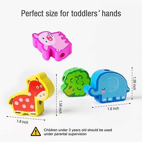 Montessori Educational Wooden Lacing Beads Toys for Toddler 3 4 5 Year Old, Farm Animals Fruits Vegetables Threading Toys Preschool Stringing Fine Motor Skills Toy for Boys Girls [with 3D Stickers] - Image 5