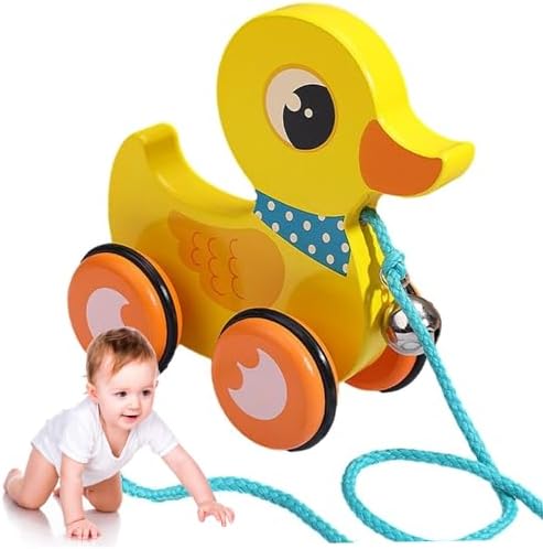 Duck Toys for Toddlers 1-3, Baby Pull Toy, Wooden Pull Toy with Bell & Non-Slip Wheel, Interactive Duck for 1-3 Year Olds, Develops Mobility, Balance & Hand Eye Coordination Skills, Yellow - Image 6