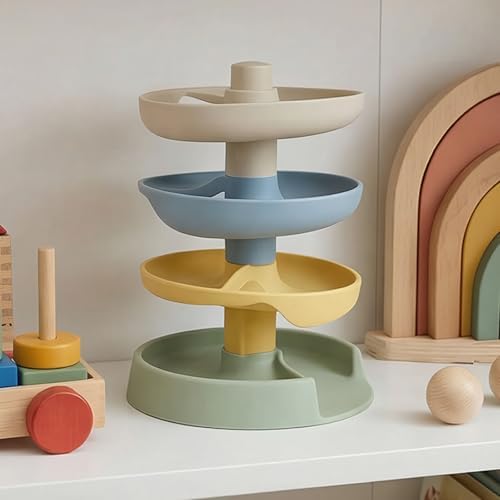 Little Rawr Silicone Ball Drop Tower Toy for Toddlers, 4-Tier Rolling Ramp Track with Wooden Balls, Soft Food-Grade Silicone Montessori Toy for Early Learning, Fine Motor Skill Development, Ages 1–3 - Image 7