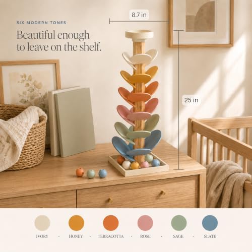 Nolia Wooden Marble Run Music Tree, Montessori Ball Drop Toy for Toddlers and Kids - 3 Glow in the Dark Marbles, 12 Large 1.4 Inch Wooden Balls, 25 Inch Musical Marble Tree, Ages 3+ - Image 4