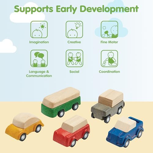 PlanToys® Car Set Wooden Montessori Vehicle Kids Indoor Outdoor Play Toy - Image 4