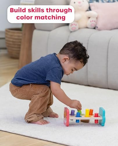 Jasey's Toy Chest Tap & Learn Wooden Hammer Bench for Kids | Pounding Toy with Mallet & Colorful Pegs | Montessori Fine Motor Skill Toy for Toddlers Ages 12+ Months - Image 3