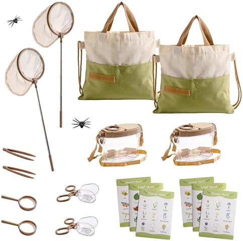 ROBOTIME 2Sets Bug Catcher for Kids, Sturdy Bug Catching Kit with Butterfly Net, Insect Box, Magnifying Glass, Tweezer, Clamp, Cards and Carry Bag, Bug Habitat Outdoor Explorer Kit for Kids 3-12 by ROBOTIMEBuildingThingstoLife