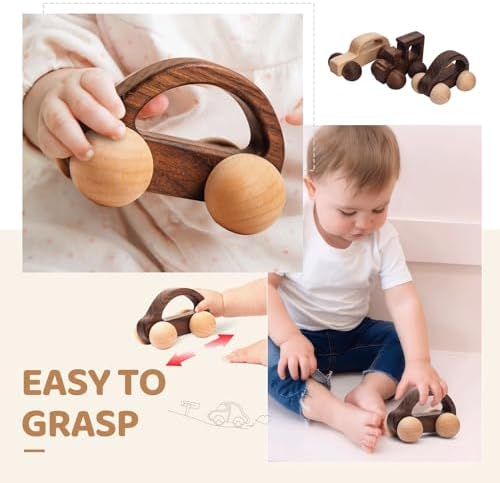 3PCS Wooden Baby Toys, Montessori Toys for Babies 0-6-12 Months, Baby Grasping Toys Push Car Toys for 1 Year Old Boy Birthday Gift,#2 - Image 3
