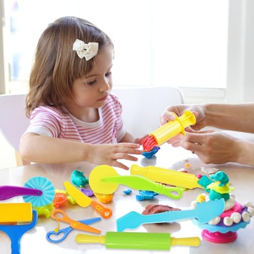 LCY WEDSHI Dough Tool Set, 9 Pcs Dough Tools Sets for Kids Ages 4-8, Dough Accessories Includes Cutters Roller, Rolling Pins, Safety Scissors, Plastic Knife, Plastic Rollers - Image 5
