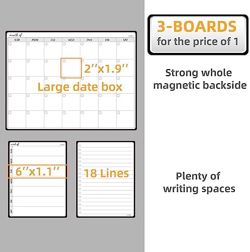 JJPRO Magnetic Monthly Calendar Whiteboard Set for Fridge-Monthly Planning Board and Two Bonus Dry Erase Grocery Board&Weekly Menu Board-Meal Planner Whiteboard/to-Do List-6 Markers - Image 4