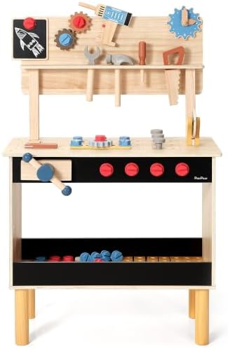 PairPear Wooden Kids Tool Bench, Large Workbench with Tool Set with Toy Box by PairPear