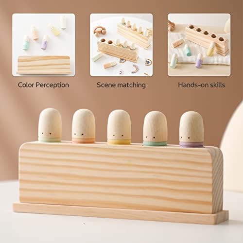 Pop Up Toy Multicolor Puppets | Wooden Color Sorting | STEM Montessori Color Matching Toys | Preschool Learning Educational Toys Gifts for Kids Boys Girls Ages for 1 2 3 Years (Neutral Colours) - Image 3