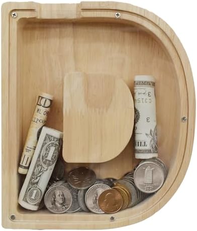 Wooden Letter Piggy Bank for Kids Boys Girls, A-Z Letters Wood Coin Bank Money Box, Piggy Bank for Toddler Family Christmas Birthday Gift(D) by FINDAMAZE