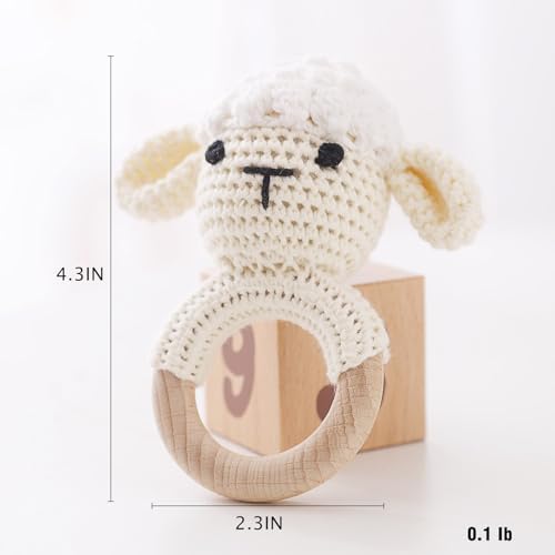 Wooden Baby Rattle - Crochet Lamb and Animal Toy for Newborns and Infants - Image 5