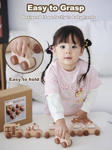 8 Pack Wooden Toy Cars for Toddlers 1-3, Montessori Push Pull Baby Toys, FSC Natural Wood Vehicles Set, Gift for 1 2 3 Year Old Boys Girls - Image 4