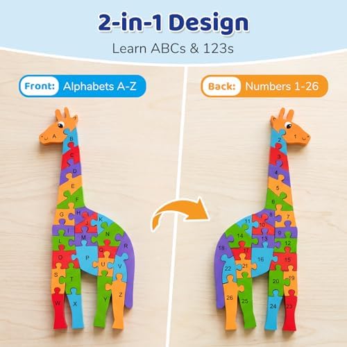 LovesTown Puzzle for Kids, Wooden, 3D Giraffe Shape - Image 2