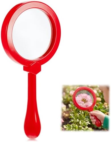 Lewtemi Kids Science Learning Toys Kids Magnifying Glass with Stand Grasp Jumbo Magnifiers 3X Magnification Exploration Preschool Learning Toys for Reading Book Map Insect (Red) by Lewtemi