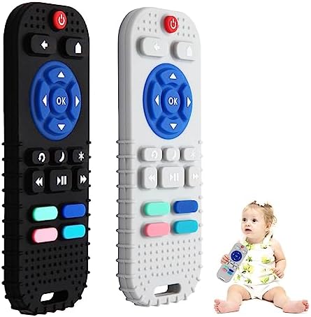 Hooku 2 Pack Silicone Teething Toys for Babies 0-6 Months, Teethers for Babies 6-12 Months, Remote Teether for Baby, Sensory Toys for Babies, Baby Chew Toys by Hooku