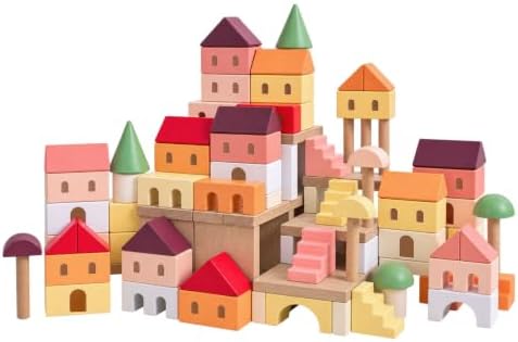155-Piece Pink Wooden Building Blocks Set with Storage Bag by Unknown